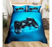 Kids Games Bedding Set Teens Modern Vr Gamer Comforter Cover Set Double Size Gamepad Duvet Cover For Boys Youth Girls Player Gaming Joystick Quilt Cover Bedroom Decor With 2 Pillow Cases Blue