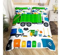 Kids Garbage Truck Comforter Cover For Toddler Boys Green Truck Bedding Set Single Size Recycling Trash Can Dumpster Duvet Cover For Teens Girls Waste Man Gement Vehicle Quilt Cover 1 Pillowcase