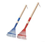 Kids Garden Rake 27.6in Iron 2Pcs Blue Red Child-Safe Handle | Lightweight hardwood handle with soft grip Red and blue for easy group use Multi-purpose for yard and indoor games