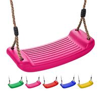 Kids Garden Swing Seat Replacement - Childrens Replacement Swing Seat with Adjustable Rope - Weather Resistant Plastic Outdoor Playground Accessory or Climbing Frame Accessories Pink
