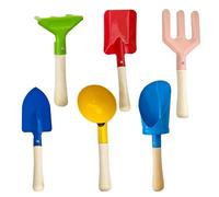 Kids Garden Tools, 6 PCS 8" Beach Toys Made of Metal with Sturdy Wooden Handle, Beach Snow Toys Cylinder, Spoon, Fork, Rake, Flat & Pointed Shovels for Children