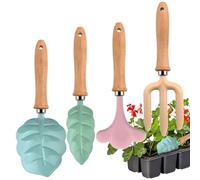 Kids Gardening Tools | 4 Pieces Portable Leaf Shape Wooden Handle - Small Gardening Tools - Shovel and Rake Set | for Outdoor, Beach, Sand, Sand, Play