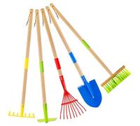 Kids Gardening Tools Set 27.5" Metal Shovels Detachable Spades with Wooden Handles for Kids Digging & Shoveling, Garden Toys with Long Shovel, Rake, Hoe, Leaf Rake, Broom