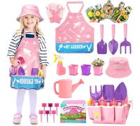 Kids Gardening Tools Set,Garden Set for kids include Rake,Fork,Trowel, Hat ,Watering Can,Gloves,Tote Bag,Plant pots, Spring Summer Toy Outdoor Gift for Toddler Boy Girl