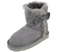 Kids Genuine Sheepskin Boot with Bow Design and Reinforced Heel by Bushga - Grey - Adult 1