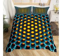 Kids Geometric Duvet Cover Double Teen Boy Yellow Green Bedding Set Men Geometrical Stereoscopic Hole Pattern Comforter Cover Retro Neon Fashion Style Bed Set Reversible Black