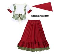 Kids German Dirndl Dress Girls Traditional Bavarian Oktoberfest Costume with Apron, Fancy Dress Outfit for Halloween Carnival Party Age 3-12