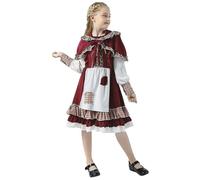 Kids German Dirndl Dress Girls Traditional Bavarian Oktoberfest Costume with Apron, Fancy Dress Outfit for Halloween Carnival Party For Toddler Kids Age 4-10
