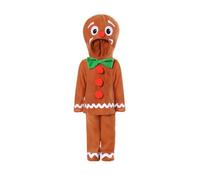 Kids Gingerbread Man Christmas Costume - Medium - Brown Top with Green Bowtie & Gingerbread Man Hood, Brown Trousers - Childs Boys Girls Festive Xmas Fancy Dress Costume