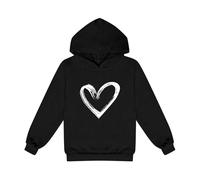 Kids Girl Boys Heart Graphic Print Long Sleeve Hooded Sweatshirt Pullover Tops Y2K Hoodies Fall Winter Outfits Cute Printed Hooded Sweatshirts (Black, 10-11 Years)
