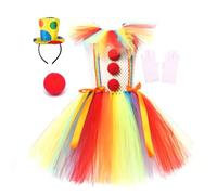 Kids Girl Clown Tutu Tulle Dress with Hair Hoop Outfit for Halloween Cosplay Carnival Fancy Dress Up Angel Costume Set for Carnival Clown Cosplay Puffy Skirt Sweet Stage Performance Casual Loose Set