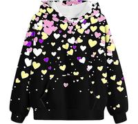 Kids Girl Sweater,Girls Hoodies & Sweatshirts - Teen Girls Hoodie Fashion Top with Heart Print Valentine Day Theme for Tween Girls - Cozy Casual Sweatshirt (Black, 11-12 Years)