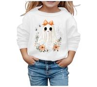 Kids Girl Sweater,Girls Long Sleeve Soft Sweatshirt for Girls Round Neck Pullover Top with Graphic Print - Everyday Cozy Autumn Winter Everyday Wear for Kids (White, 9-10 Years)