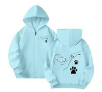 Kids Girl Sweater,Girls Zip Up Hoodie For Autumn Winter Casual Outerwear Featuring Cartoon Fist Bump Graphic And Cozy Long Sleeve Sweatshirt For Girls (Sky Blue, 7-8 Years)