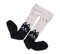 Kids Girl Tights with Cute Cat Pattern Footed Patchwork Black Leggings Cotton Comfy Breathable Casual Soft Stockings (Beige, 3-4 Years)