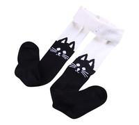 Kids Girl Tights with Cute Cat Pattern Footed Patchwork Black Leggings Cotton Comfy Breathable Casual Soft Stockings (White, 4-5 Years)