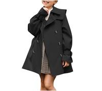 Kids Girl Trench Coat Windbreak Jacket Double Breasted Classic Lapel Overcoat Princess School Blazer Autumn Spring Peacoat Outwear Age 7 Years Black