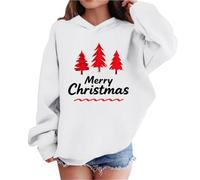 Kids Girl Xmas Jumpers Christmas Tree Graphic Hooded Sweatshirt, Casual Oversized Hoody Pullover Long Sleeve Tops Fall Winter Holiday Party Clothing White 11 Years