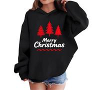 Kids Girl Xmas Jumpers Christmas Tree Graphic Hooded Sweatshirt, Casual Oversized Hoody Pullover Long Sleeve Tops Fall Winter Holiday Party Clothing Black 13 Years