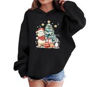 Kids Girl Xmas Jumpers Christmas Tree Graphic Hooded Sweatshirt, Casual Oversized Hoody Pullover Long Sleeve Tops Fall Winter Holiday Party Clothing Black 5 Years