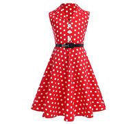 Kids Girls 1950s Vintage Polka Dot Dress Sleeveless A Line Retro Rockabilly Swing Dress Princess Elegant Wedding Formal Pageant Ball Gown Casual Holiday Birthday Party Outfit Red 11-12 Years