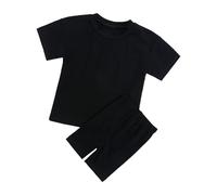 Kids Girls 2 Pieces Summer Outfit Cotton Short Sleeve T-Shirts Casual Pants Sets Elastic High Waist Shorts Straight Leg Loose Fit Shorts Stylish Solid Plain Clothing Sets (Black, 11-12 Years)