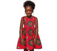 Kids Girls African Dress Baby African Dashiki Traditional Style Sleeveless Round Neck Dress Ankara Princess Dresses Outfits Red