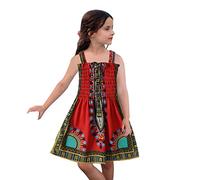 Kids Girls African Dress Toddler Traditional Style Sleeveless Suspenders Dress Ankara Princess Dresses Red