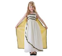 Kids Girls Ancient Greek Goddess Girls Hallowee Costume Roman Sleeveless Queen Princess Dress Stage Performance Costume for World Book Day Carniva Theme Party Cosplay Outfi Age 6-12 (White, 140)