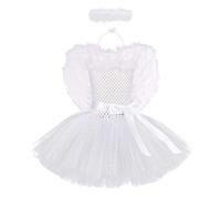 Kids Girls Angel Costume Halloween Dress Up Outfits Knit Tutu Skirt + Angel Halo Hair Headband +Feather Wings 3PCS Sets for Christmas Nativity Carnival Cosplay Birthday Party 3pcs White 11-12 Years