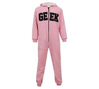 Kids Girls Boy Unisex Geek - Fleece Onesie Geek Baby Pink 7-8