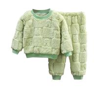 Kids Girls Boy Winter Flannel Pajama Set Long Sleeve Thermal Fleece Lined Top and Solid color Pants 2-Piece Outfit, Cozy and Warm Homewear for Boys and Girls (Green, 7-8 Years)