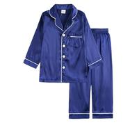 Kids Girls Boy Winter Silk Pajama Set Long Sleeve Thermal Long Sleeve Button-Down Top and Solid Color Pants Silky 2-Piece Outfit Satin Pyjamas Sets Cozy Nightwear Homewear for Toddler Boys Girls Blue
