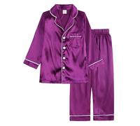 Kids Girls Boy Winter Silk Pajama Set Long Sleeve Thermal Long Sleeve Button-Down Top and Solid Color Pants Silky 2-Piece Outfit Satin Pyjamas Sets Cozy Nightwear Homewear for Toddler Boys Girls