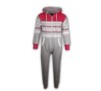 Kids Girls Boys Aztec Snowflake Print Hooded - Aztec Onesie Pink & Grey 5-6