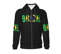 Kids Girls Boys Classic Brazil National Flag Print Full Zip Up Hooded Zipper Top Jacket Warm Zipped Coat Long Sleeve Pe School Sweat Hoodie Casual Fashion Children Unisex