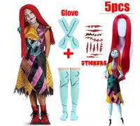 Kids Girls Boys Cosplay Christmas Eve Scary Ghost Bride Sally Skeleton Jack Dress Striped Halloween Character Dress Up Costume As Picture Style 1