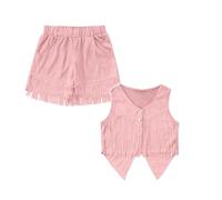 Kids Girls Boys Cowboy Cosplay Fancy Dress Costume 2 Piece Fringe Vest and Elastic Waist Shorts Carnival Halloween Oktoberfest Outfits for 5-14 Years