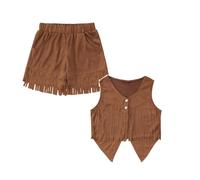 Kids Girls Boys Cowboy Cosplay Fancy Dress Costume 2 Piece Fringe Vest and Elastic Waist Shorts Carnival Halloween Oktoberfest Outfits for 5-14 Years