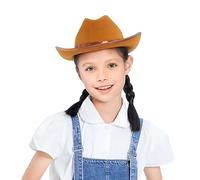 Kids Girls Boys Cowboy Hats Wide Brim Felt Western Cowgirl Hat with Wind Lanyard for Fancy Dress Up Halloween Party (Coffee, ONE Size)