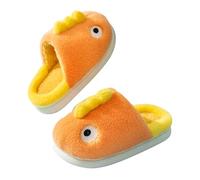 Kids Girls Boys Cute Cartoon Animals Slippers Winter Warm Plush Anti-Slip Memory Foam Bedroom Children Home Shoes Size 12.5 D1_Dino_Orange