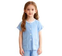 Kids Girls Boys Full Open Fracture Clothes Post Surgery Shirts Adaptive Clothing Soft Cotton Short Sleeve Tear Away Tops Light Blue 7-8 Years