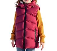 Kids Girls Boys Gilet Padded Down Vest - Quilted Oversized Hooded Zip Up Waistcoats, Sleeveless Longline Puffer Jacket Coat, Long Windproof Bodywarm, Thicken, Pockets, Walking Travel, Age 5-10 Years