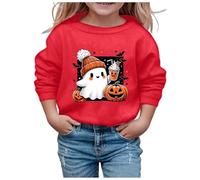 Kids Girls Boys Halloween Cute Pumpkin Ghost Sweatshirt Soft Fleece Round Neck Pullover Long Sleeve Shirts Jumper For Children 0-16 Years