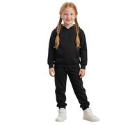 Kids Girls Boys Plain Tracksuit Hooded Hoodie Jog Suit - T.S Plain 105 Black 13
