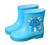Kids Girls Boys Rain Boots Kids Wellies Waterproof Lightweight Wellington Boots Hiking Walking Dinosaur Cartoon Pattern for Wider Calf Fitting Outdoors Garden Walking Sturdy Grip (Sky Blue, 10.5)