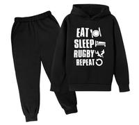 Kids Girls Boys Tracksuit 2 Piece Oversized Outfit Hoodies Top Clothes Set Plain Long Sleeve Letter Print Comfy Loungewear Activewear Festival Costume for Children Age 2-13 Years Black