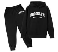 Kids Girls Boys Tracksuit Hoodie and Loose Sweatpants Bottom Hoodies Top Clothes Set Full Zip Sports Jogging Comfy Loungewear Activewear Joggers Suit Y2K Sweatshirt Sets Black