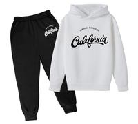 Kids Girls Boys Tracksuit Hoodie Trousers 2Pcs Outwear Plain Long Sleeve Letter Print Comfy Loungewear Activewear Hoodies and 2Pc Outfits Y2K Sweatshirt Sets White