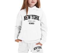 Kids Girls Boys Unisex Plain Tracksuit Boys Clothes Sets Kids 2-Pieces Spring Fall Clothing Hooded Sweat Hoodie Bottom Basketball Outfits for Daily Casual Sporting Suits for Everyday White